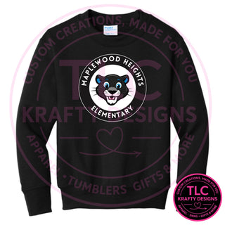 Maplewood Heights Panthers Badge design on Port & Company Core Fleece crewneck sweatshirt in Jet Black
