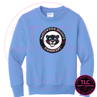 Maplewood Heights Panthers Badge design on Port & Company Core Fleece crewneck sweatshirt in Carolina Blue