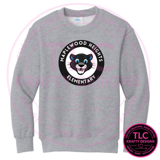 Maplewood Heights Panthers Badge design on Port & Company Core Fleece crewneck sweatshirt in Athletic Heather