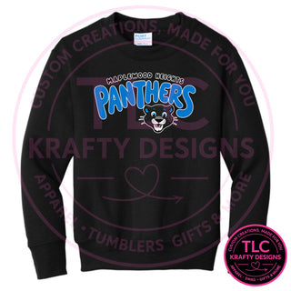Maplewood Heights Panthers Bubble design on Port & Company Core Fleece crewneck sweatshirt in Jet Black