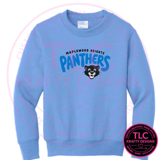 Maplewood Heights Panthers Bubble design on Port & Company Core Fleece crewneck sweatshirt in Carolina Blue