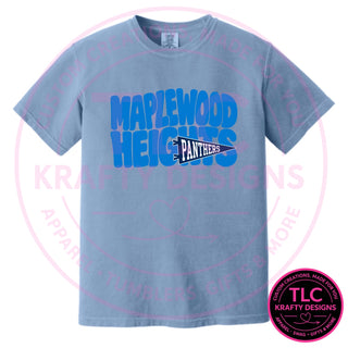Maplewood Heights Panthers Pennant design on Comfort Colors heavyweight tee in Washed Denim