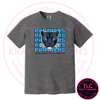 Maplewood Heights Panthers Stacked design on Comfort Colors heavyweight tee in Pepper