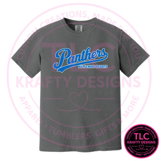 Maplewood Heights Panthers Script design on Comfort Colors heavyweight tee in Pepper