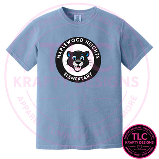 Maplewood Heights Panthers Badge design on Comfort Colors heavyweight tee in Washed Denim