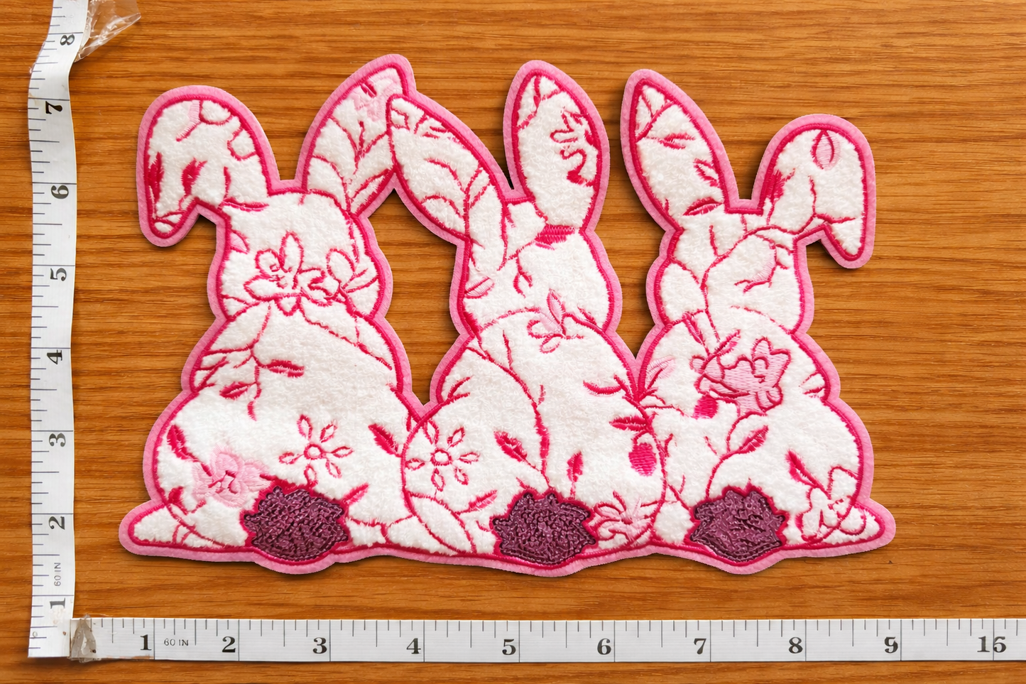 Pink Floral Bunny Trio Chenille Patch Shirt or Sweatshirt – Floral Easter Bunny Apparel, Cozy Spring Statement Top
