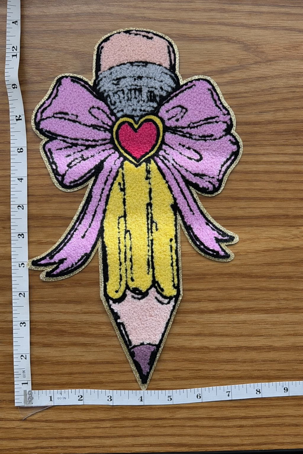 Pink Bow Pencil Chenille Patch Shirt or Sweatshirt – Teacher and School Apparel