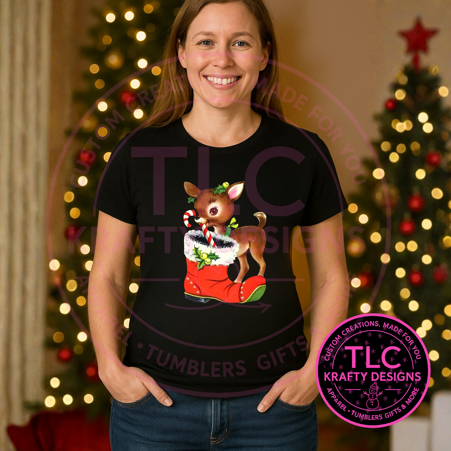 Vintage Deer Graphic T-Shirt - Festive Christmas Long or Short Sleeve Tee CK