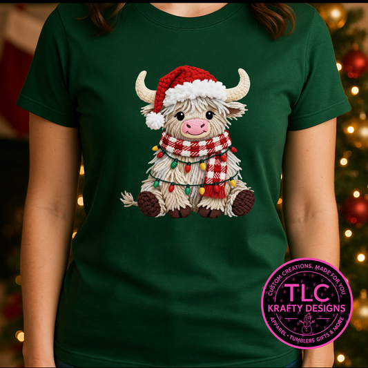 Festive Highland Cow T-Shirt - Classic Christmas Long or Short Sleeve Tee CK