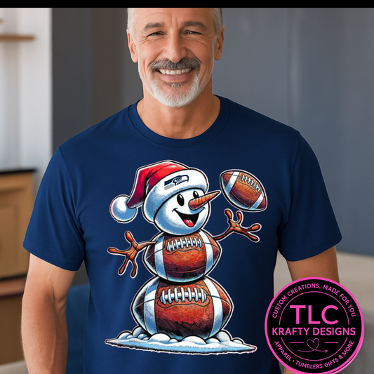 Seattle Football Snowman T-Shirt - Football Christmas Long or Short Sleeve Tee CK