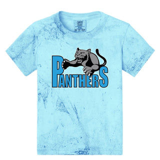 Maplewood Heights Panthers Leaping Panther design on Comfort Colors Color Blast tee in Fiji Blue