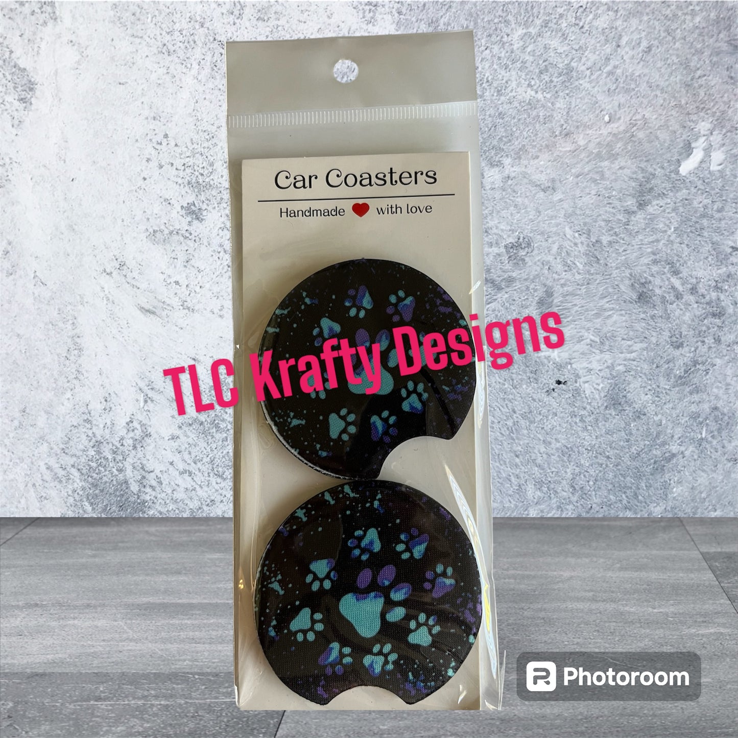 Purple and Blue Paw Print neoprene 2.75" Car Coasters