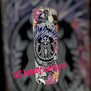 Spooky Season Floral Tumbler Pink