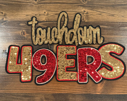 Touchdown Niners Chenille Patch – XL Sequin Football Patch | Game Day Statement Patch