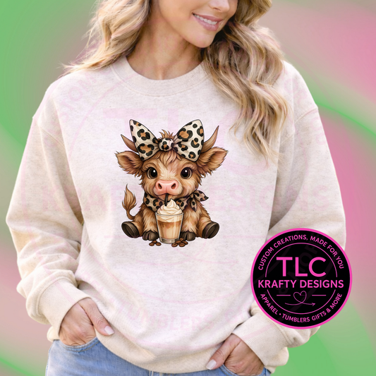 Leopard Bow Cow Coffee Graphic – T-Shirt or Sweatshirt