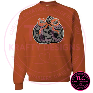 Halloween Pumpkin Bow Patch Sweatshirt – Spooky Fall Crewneck or Hoodie