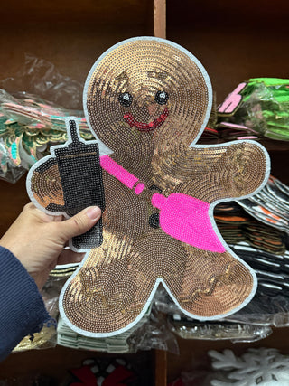 Gingerbread Girl XL Patch – Funny Holiday Iron-On Appliqué with Coffee Cup | Cute Christmas Patch for Sweatshirts, Hoodies & Totes