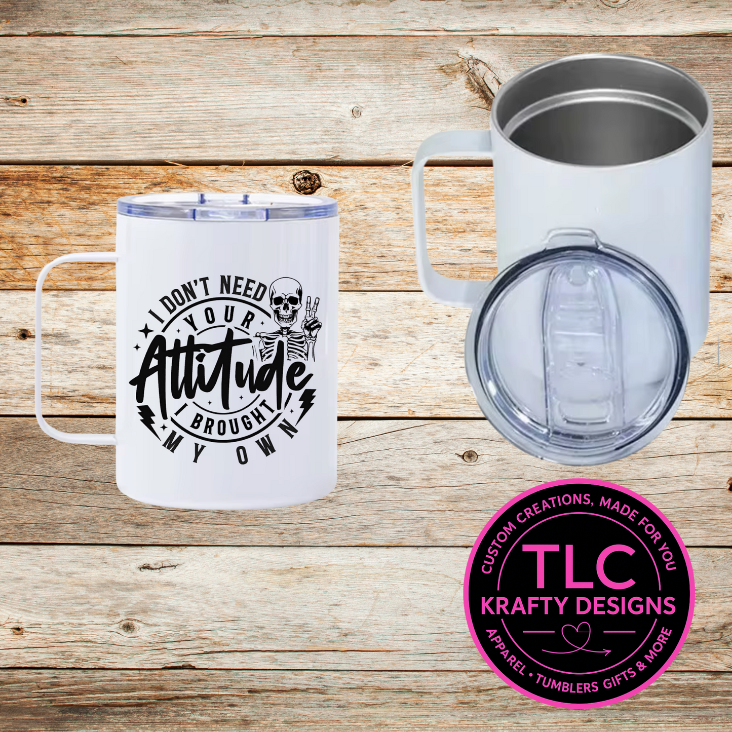 Attitude Skeleton Mug – 12oz Travel Mug with Lid, Funny Coffee Cup with Quote