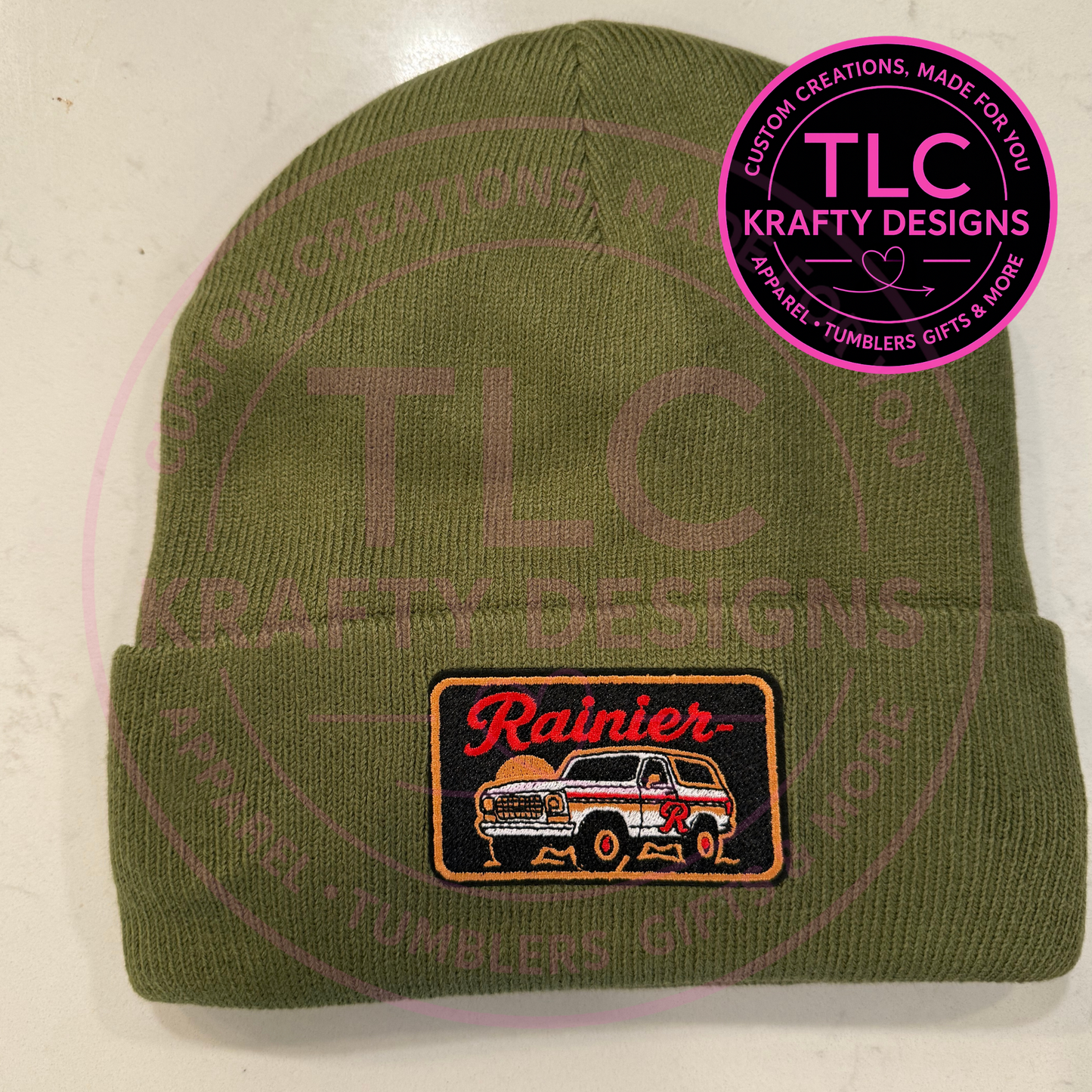 Rainier Retro Mini Patch Beanie – PNW Vintage Style Winter Hat (Multiple Colors)