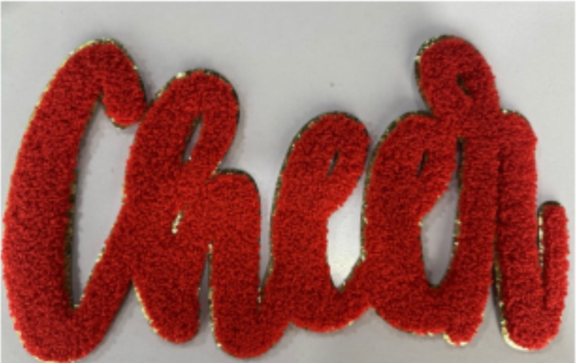 XL Cheer Chenille Patch – Fuzzy Script Letter Patch for Cheer & Dance Apparel (Approx. 10.5”)