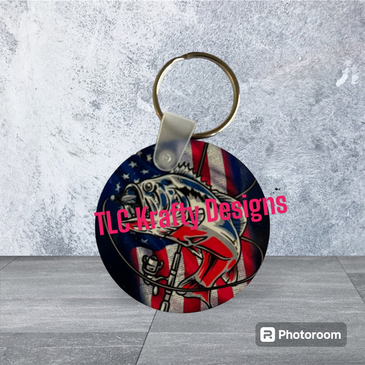 Patriotic Fish on Reel Keychain