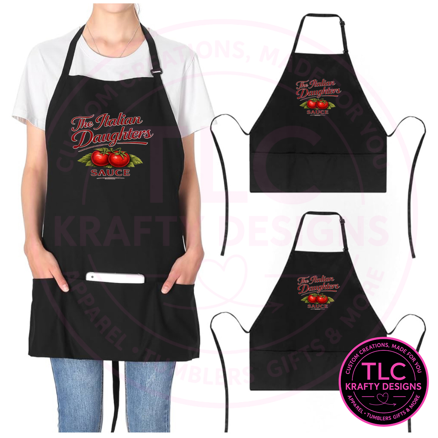 The Italian Daughters Logo Aprons – Full-Length or Waist Aprons with Pockets