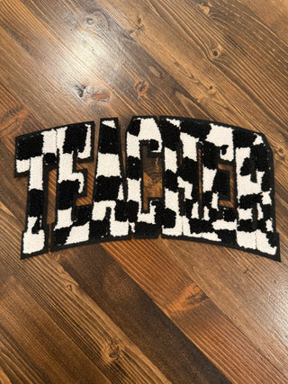 Cow Print TEACHER Chenille Patch (10.5”)