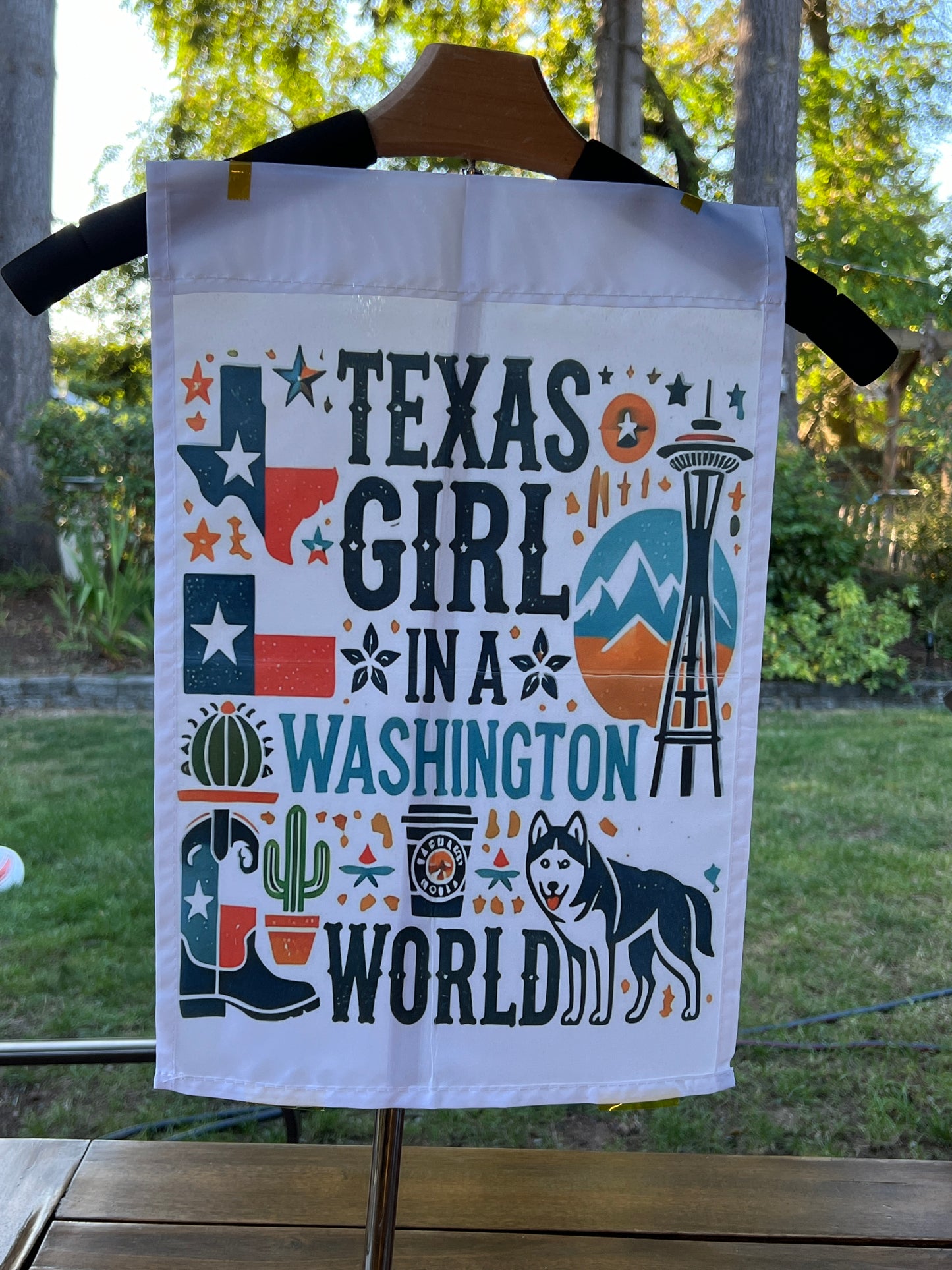 Texas girl in a Washington world Garden Flag