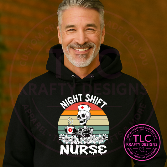 Night Shift Nurse Skeleton Graphic Design – Nurse Hoodie or Sweatshirt