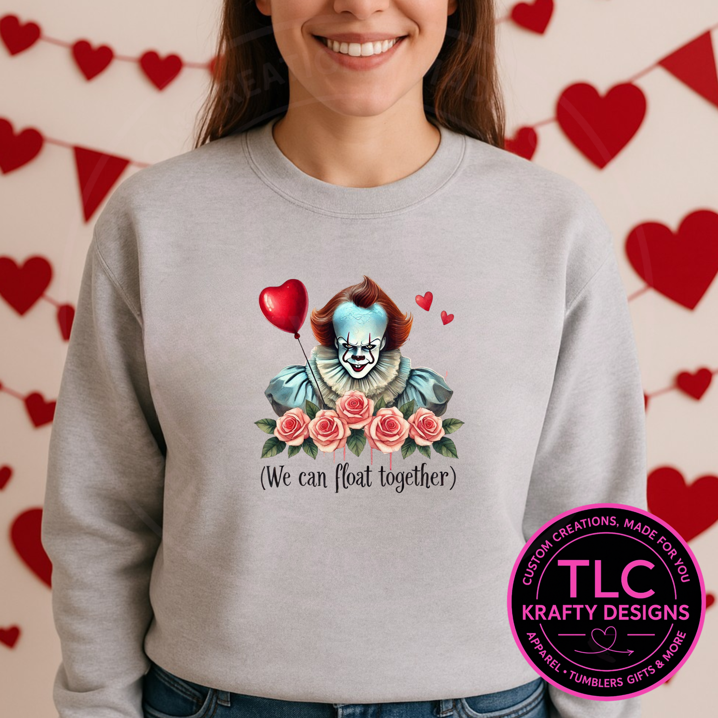We Can Float Together Spooky Valentine Shirt | Horror Clown Valentine Sweatshirt