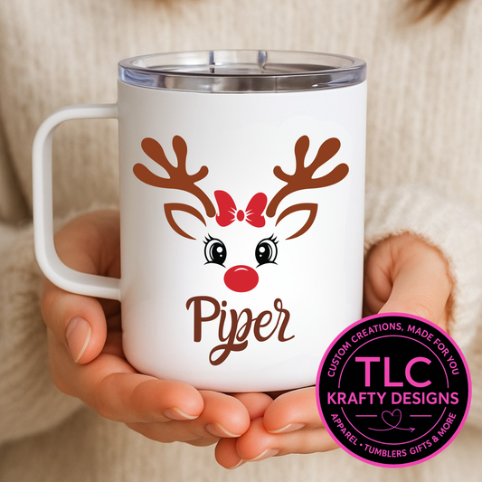 Personalized Reindeer with Bow Mug - 12oz Travel Mug With Lid CK