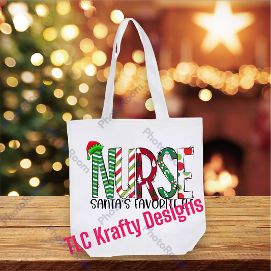 Nurse Santas Favorite Elf Holiday Canvas Tote