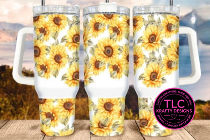 40oz Sunflower Tumblers with Handle & Straw – Floral Drinkware Collection