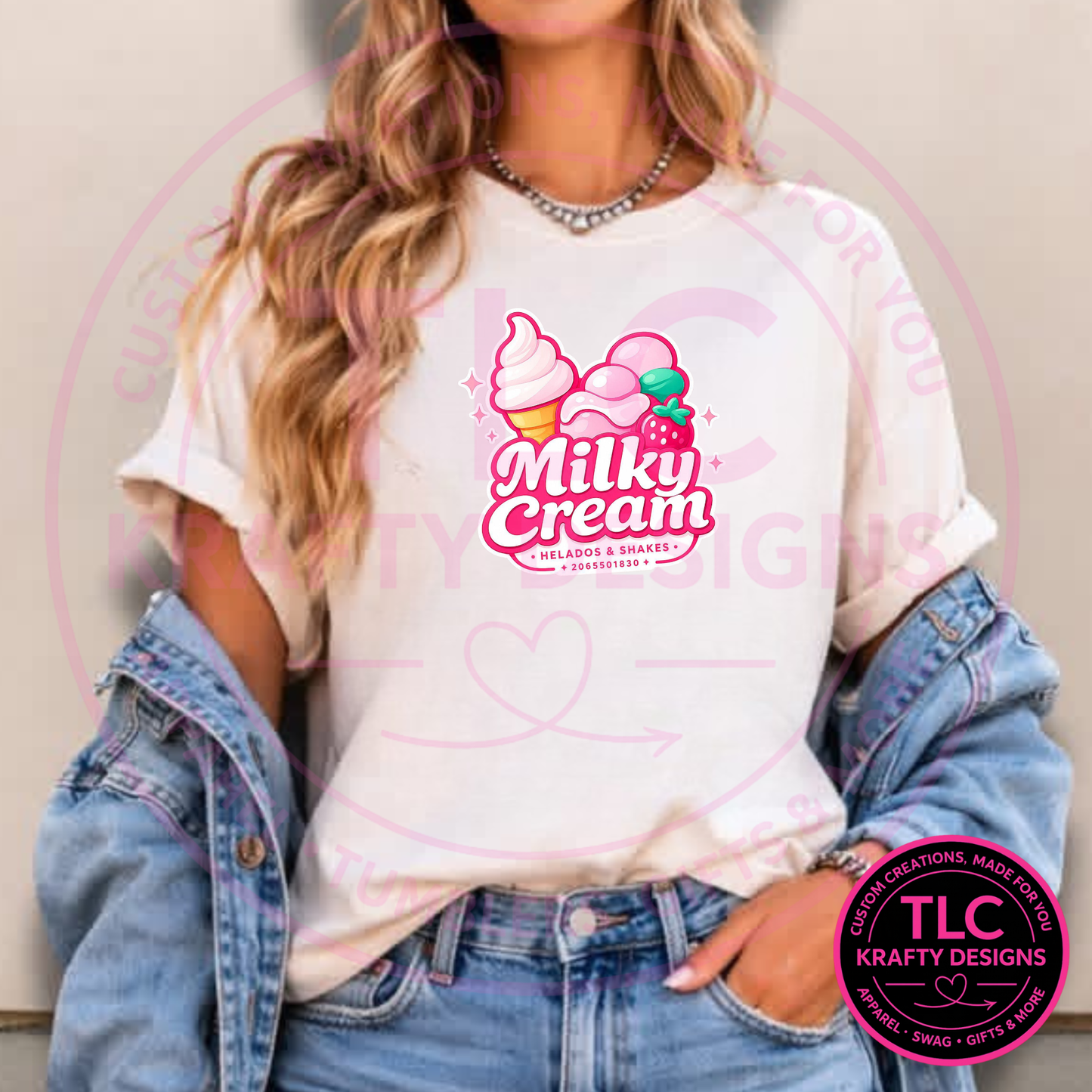 Milky Cream Ice Cream Shop T-Shirt or Sweatshirt – Custom Ice Cream Vendor Staff Apparel