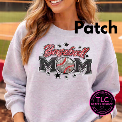 Baseball Mom Sweatshirt or T-Shirt – Chenille Patch Sports Mom Apparel | Game Day Baseball Shirt | Custom Fan Gear