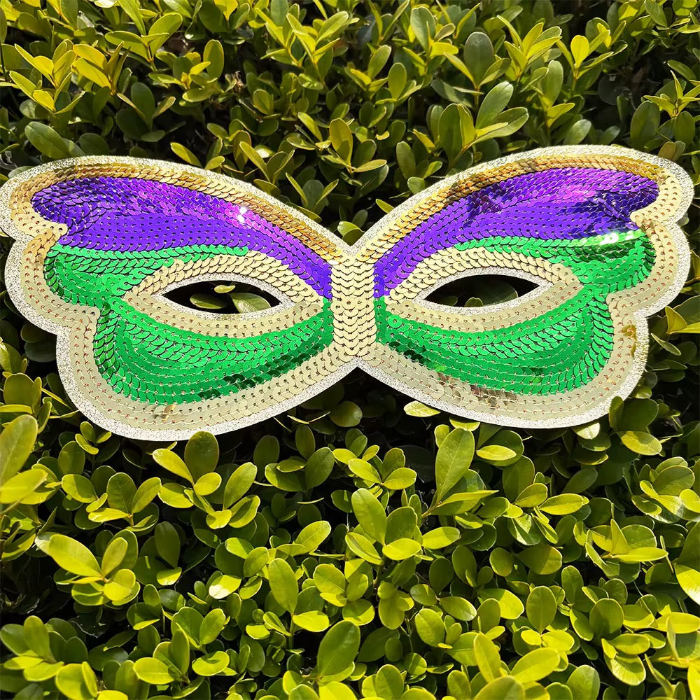 Mardi Gras Mask Patch shirt or Sweatshirt – Purple, Green & Gold Chenille Mask Patch