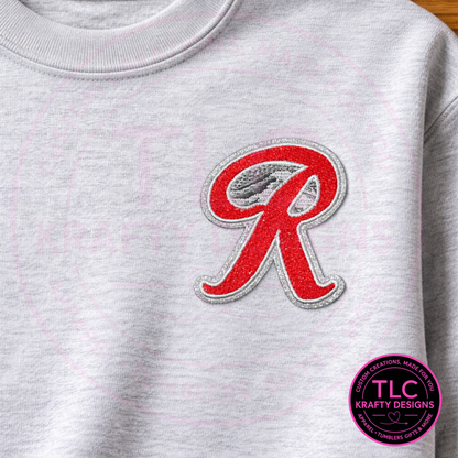 Red & Gray Chenille “R” Rainer Patch – Standard Size