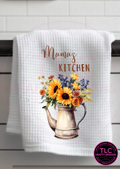 Mama’s Kitchen Floral Teapot Towel – Rustic Farmhouse Kitchen Décor