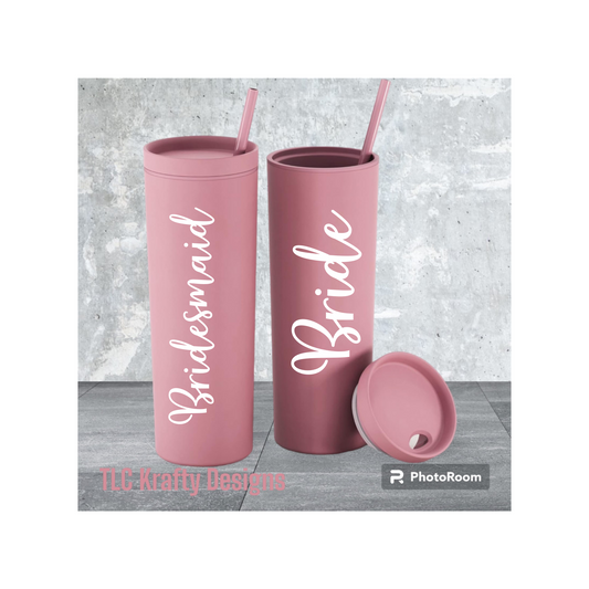 Matte Dusty Rose Personalized Versatile acrylic Tumbler designed for customization, making it ideal for weddings, bachelorette parties, or birthdays