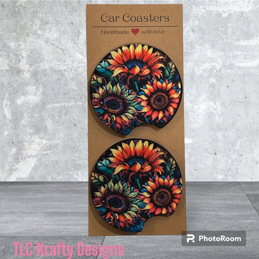 Vibrant Sunflower Sublimation  2.75" Car Coasters