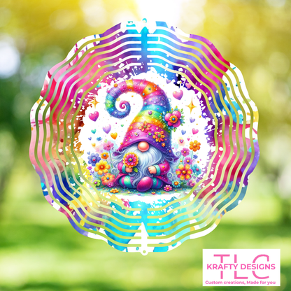 Rainbow Gnome Wind Spinner – 10” Double-Sided Aluminum Whimsical Garden Decor