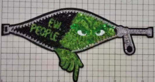 Funny Grinch Sequin Patch – Holiday Chenille Applique, FW People Christmas Patch, Green Sparkle Iron On Patch for Sweatshirts Preorder
