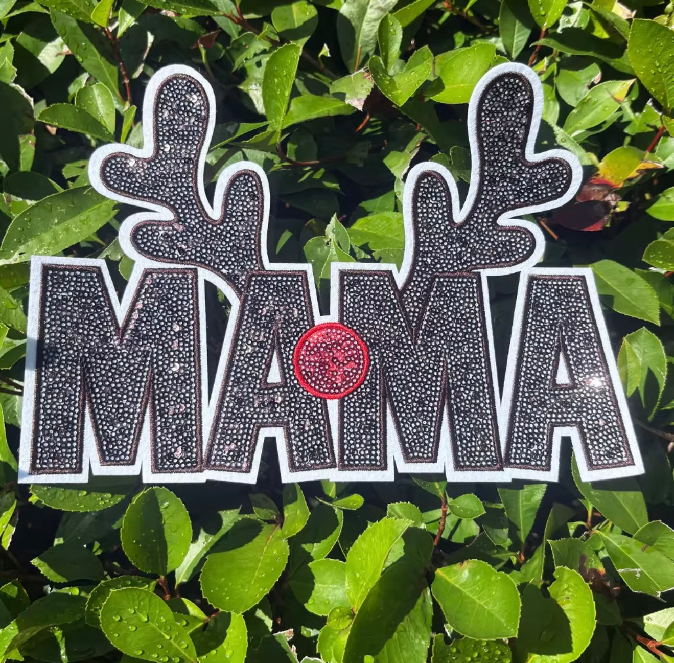 XL Reindeer MAMA Sequin Patch – Holiday Christmas Appliqué with Antlers & Red Nose preorder