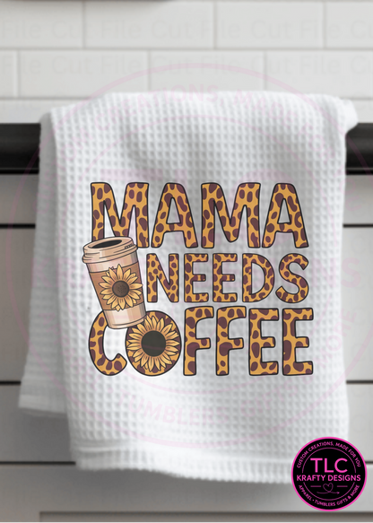 Mama Needs Coffee – Leopard & Sunflower Kitchen Towel 🌻☕