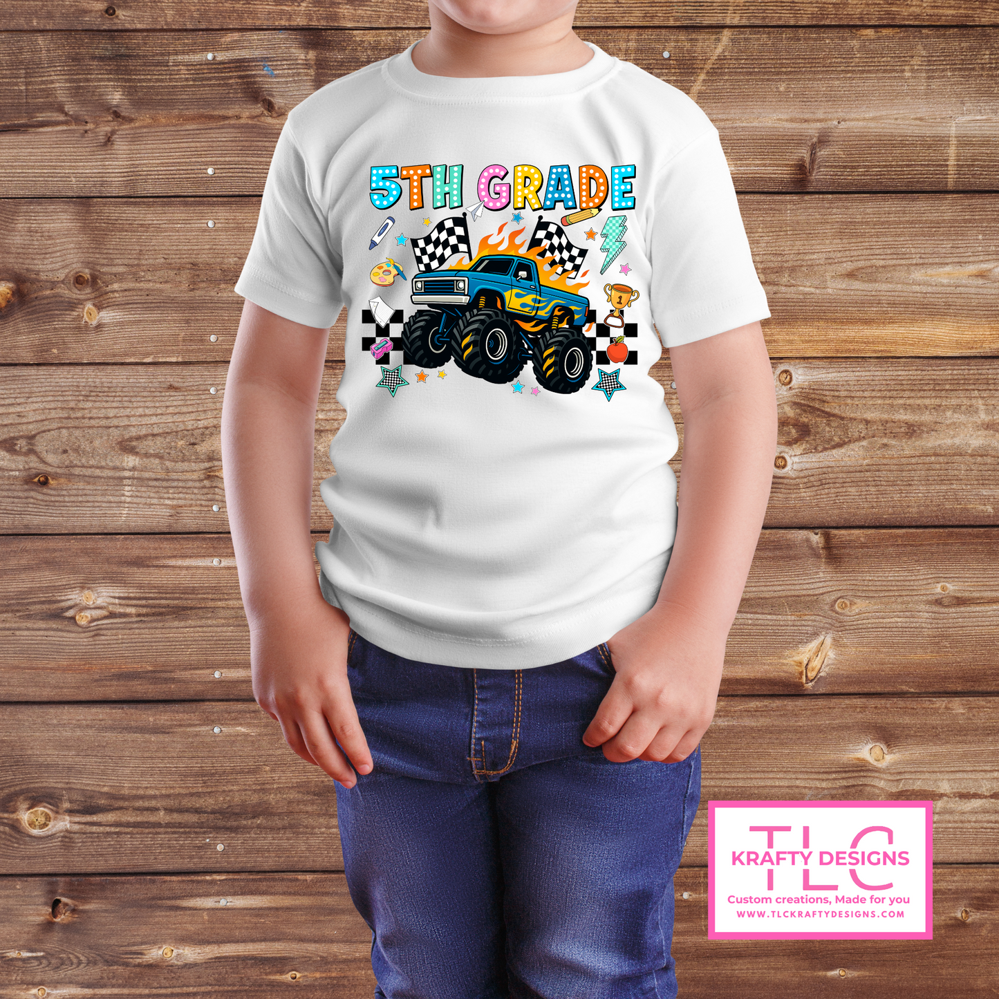 Colorful Monster Truck Grade-Level Youth T-Shirts – Back-to-School Graphic Tees