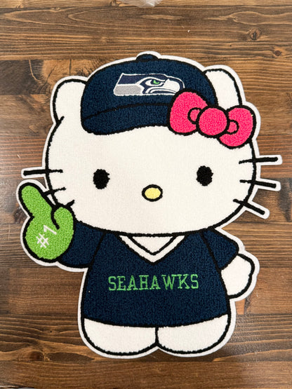 XL Seattle Football Chenille Kitty Character Patch Sweatshirt
