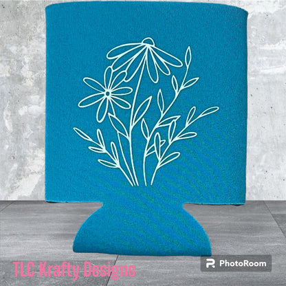 Elegant Daisy outline Customized SLIM & Standard Koozie Can Cooler