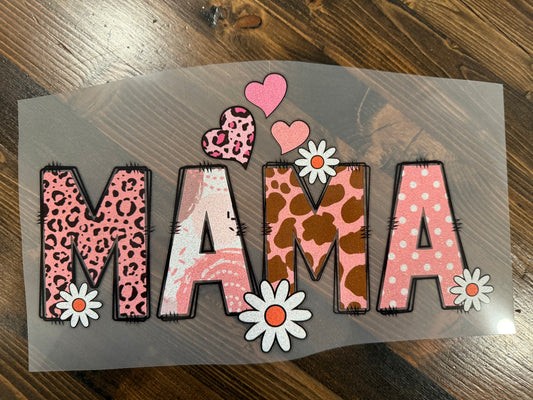 Patchwork Mama Glitter Silk Screen Transfer – Pink Leopard & Floral Ready to Press