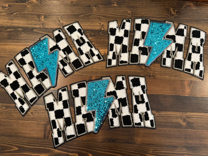 Cow Print Extra Large MAMA Patch with Blue Sequin Bolt – Iron-On Statement Patch