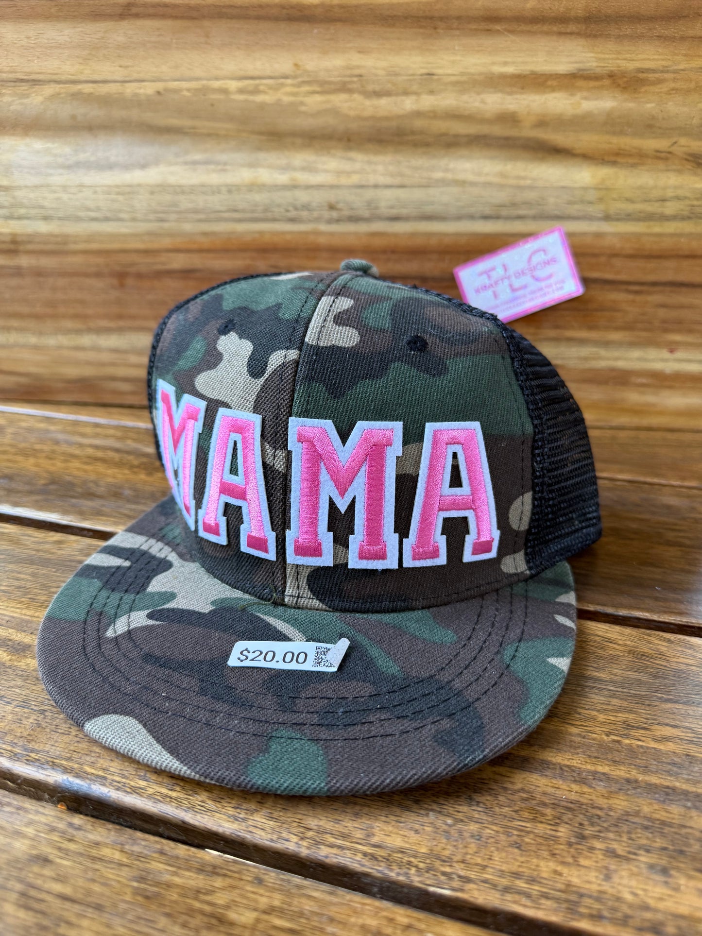 Camo Flat-Bill Trucker Hat – Pink MAMA Patch Design